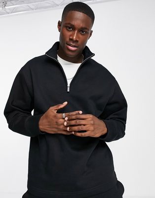 Topman quarter zip sweatshirt in black