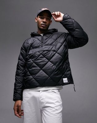 Topman quilted jacket with hood in black - BLACK