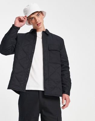 Topman quilted overshirt in black