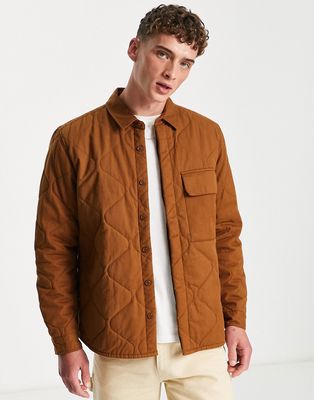 Topman quilted overshirt in tobacco brown