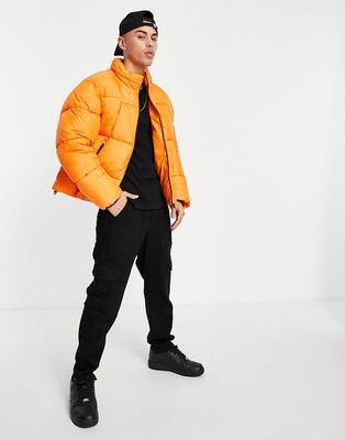 Topman quilted puffer jacket in orange - ORANGE
