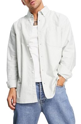 Topman Relaxed Fit Pinstripe Button-Down Oxford Shirt in Multi