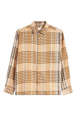 Topman Relaxed Fit Plaid Stretch Cotton Button-Up Shirt in Brown Multi