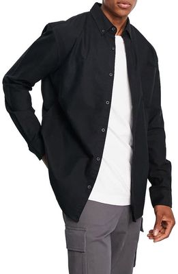 Topman Relaxed Fit Solid Black Button-Down Oxford Shirt