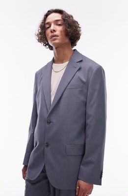 Topman Relaxed Fit Suit Jacket in Mid Blue