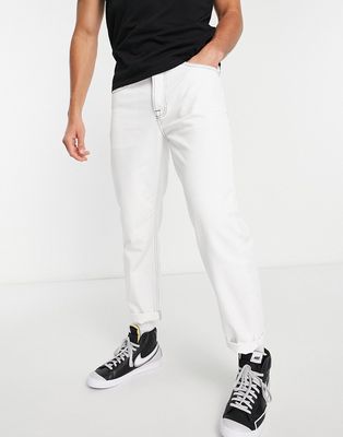 Topman relaxed jeans with contrast stitch in white
