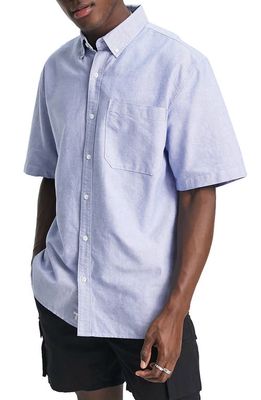 Topman Relaxed Short Sleeve Oxford Button-Down Shirt in Blue