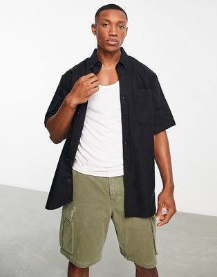 Topman relaxed short sleeve oxford shirt in black