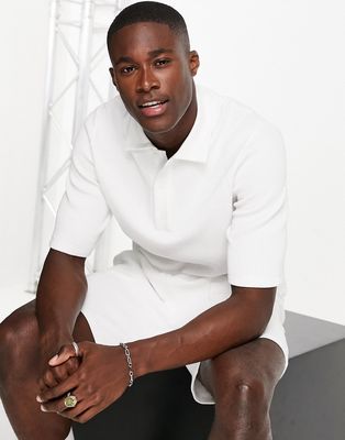 Topman ribbed oversize polo in white - part of a set