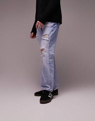 Topman rip baggy jeans in light wash-Blue