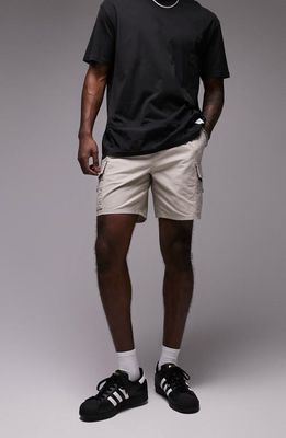 Topman Ripstop Cotton Blend Cargo Shorts in Stone