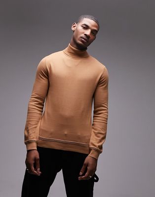 Topman roll neck sweater 2 pk in camel and black-Multi