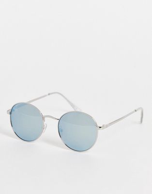 Topman round sunglasses with mirrored lens-Silver