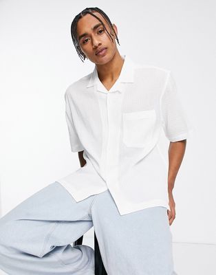 Topman seersucker textured shirt in white