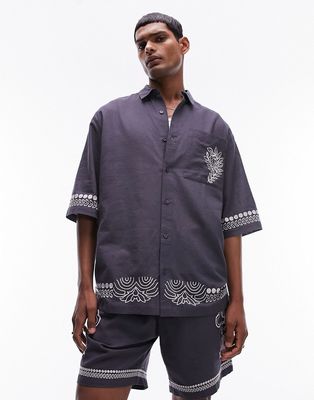 Topman short sleeve relaxed embroidered back shirt in blue - part of a set