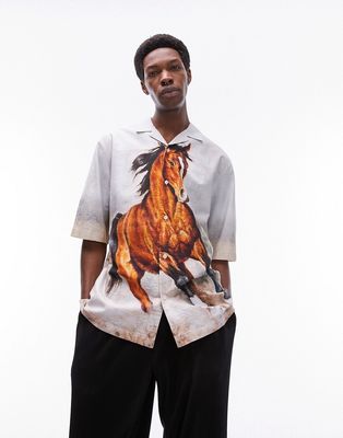 Topman short sleeve relaxed fit cowboy print shirt in multi