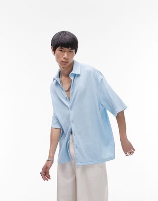 Topman short sleeve relaxed fit textured shirt in light blue