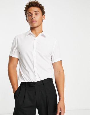 Topman short sleeve slim formal shirt in white