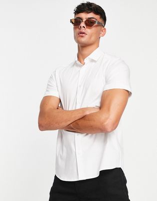 Topman short sleeve smart shirt with stretch in white