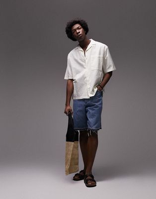 Topman short sleeve textured relaxed revere shirt-White