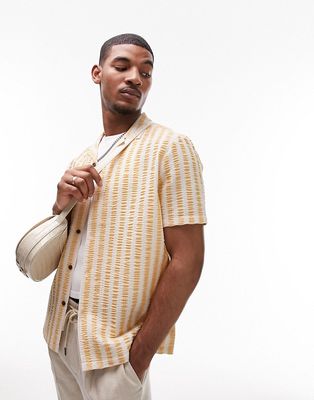 Topman short sleeve textured stripe shirt-Yellow
