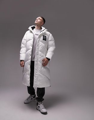 Topman signature longline puffer jacket with hood in white