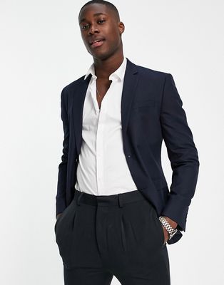 Topman single breasted skinny fit suit blazer with notch lapels in navy