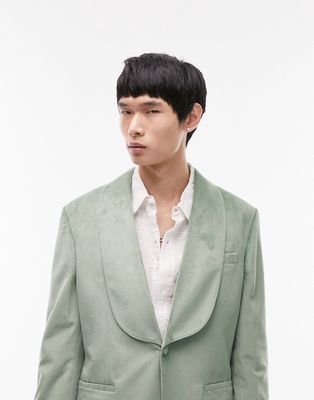 Topman single breasted skinny shawl collar velvet blazer in green