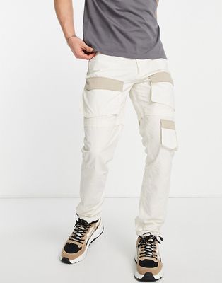 Topman skinny cargo pants with elasticated cuff in off white