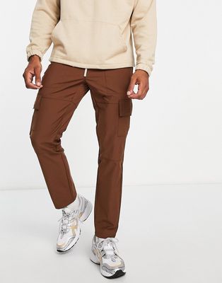 Topman skinny cargo pants with elasticated waist in brown
