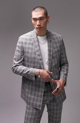 Topman Skinny Check Cotton & Linen Suit Jacket in Grey