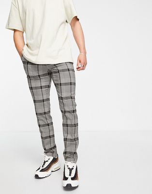Topman skinny check pants in neutral and navy