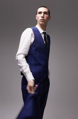 Topman Skinny Fit Plaid Suit Waistcoat in Medium Blue