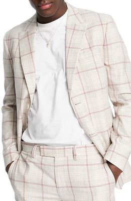 Topman Skinny Fit Single Breasted Plaid Suit Jacket in Light Pink