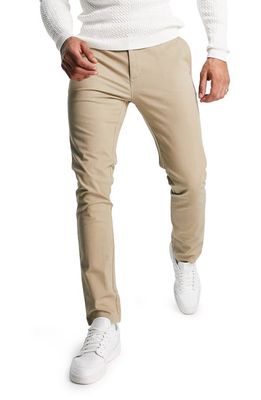 Topman Skinny Fit Stretch Cotton Chinos in Stone