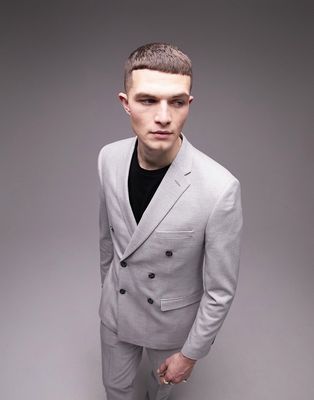 Topman skinny herringbone suit jacket in gray