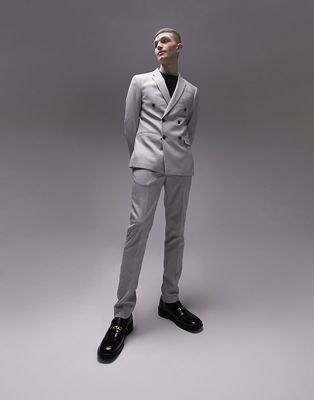 Topman skinny herringbone suit pants in gray