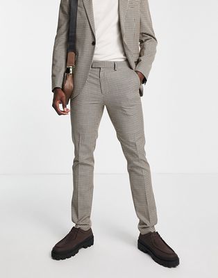 Topman skinny mini checked suit pants in brown