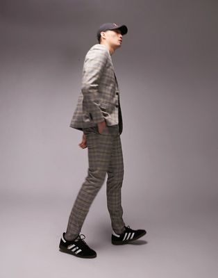 Topman skinny neutral checked wedding suit pants in gray