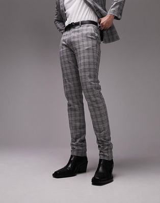 Topman skinny plaid suit pants in gray