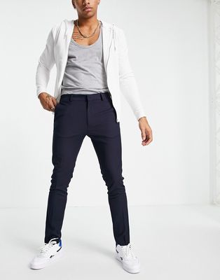 Topman skinny polyester pants in navy - NAVY