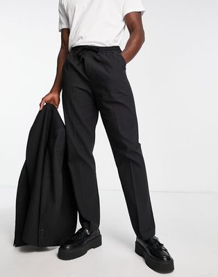 Topman skinny ribbed suit pants with elasticated waist in black