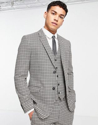 Topman skinny single breasted suit jacket in gray and navy check