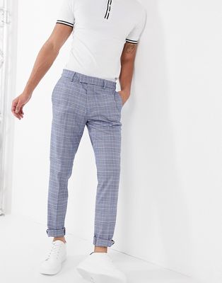 Topman skinny smart pants in light blue & navy check-Blues