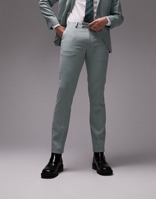 Topman skinny stacker suit pants in sage-Green