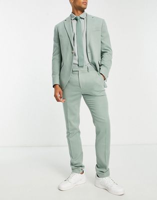 Topman skinny stacker warm handle suit pants in sage-Green