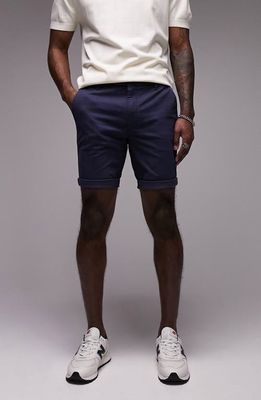 Topman Skinny Stretch Cotton Chino Shorts in Navy