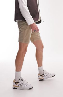 Topman Skinny Stretch Cotton Chino Shorts in Stone