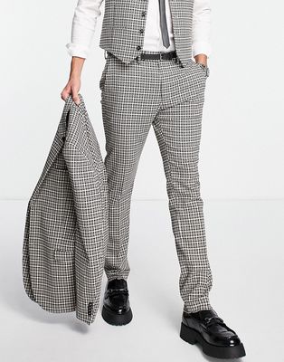 Topman skinny suit pants in gray and navy check