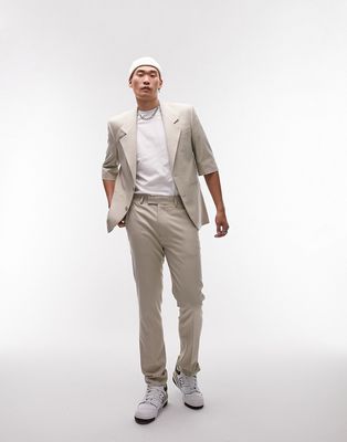 Topman skinny suit pants in stone-Neutral